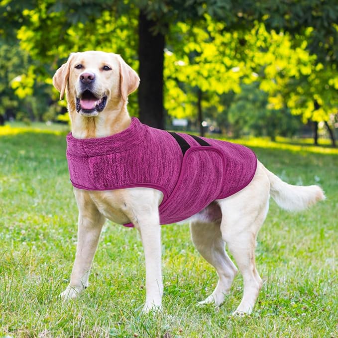 Queenmore XXL Dog Sweaters, Soft Fleece Vest Pullover Dog Jacket with Leash Hole, Warm Winter Pet Clothes Cold Weather Doggy Dachshund Sweater for Large Dogs Cats Boy or Girl (Cationic Berry, XXL)