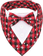 ADOGGYGO Christmas Dog Tuxedo Bandana, Red Plaid Pet Chritstmas Tux with Bowtie Adjustable Christmas Formal Costume for Medium Large Dogs Pets (L)
