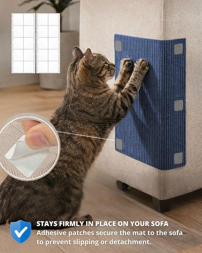Trimmable Self-Adhesive Cat Scratch Mat, DIY Climb Scratcher for Cat Tower, Couch, and Furniture Protector, Replacement Pads (Blue, 23.6''x11.8'', 3-Pack)