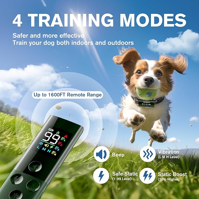 Dog Training Collar with Remote Control, 1600FT Electric Collars for Dogs 8-120 LBs, IP67 Waterproof Collar with Safe Static, Beep, Vibration, Rechargeable E-Collar for Small Medium Large Dogs, Green