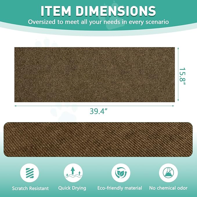 Cat Scratch Furniture Protector for Couch, Wall & Door Guard, Trimmable Self-Adhesive Scratch Pad, DIY Climbing Mat, Deterrent, Scratching Post Replacement (39.4''x15.8'', Brown)
