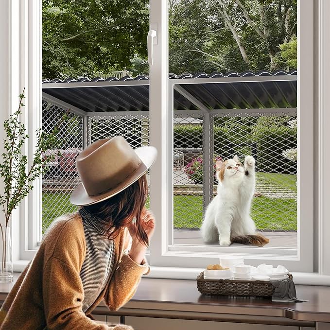 ROOMTEC Cat Catio, Metal Cat Window Box for Indoor Cats Cat Window Perch for Multi Cats All Weather Use Outdoor Haven Enclosure for Safely Enjoying the Outdoor Sights Scents and Napping,Grey