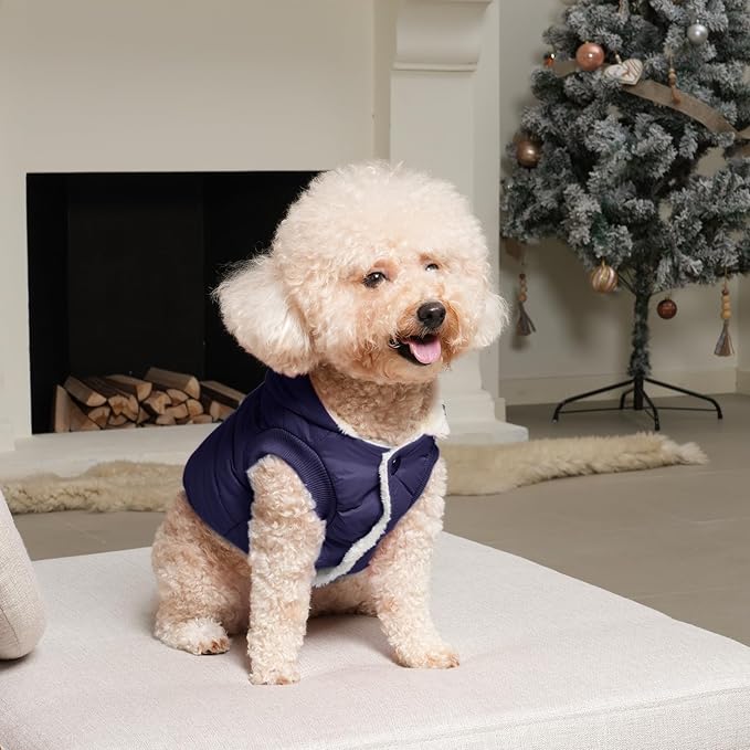 Fleece Lining Extra Warm Dog Hoodie in Winter for Medium Dogs Jacket Pet Coats with Hooded,Blue L
