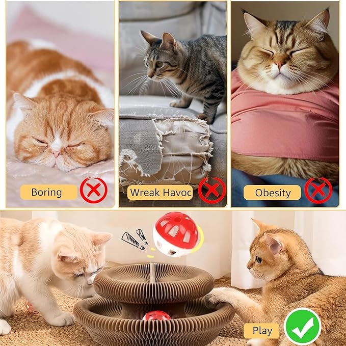 2Pcs Magic Organ Cat Scratcher Toy, Extra-Thick & Large Connectable Cardboard Cat Scratching Board with Bell Ball, Interactive Enrichment Toy for Indoor Cats & Kittens