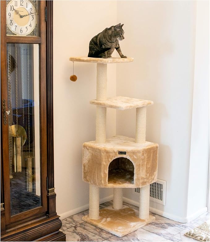 Armarkat 3 Levels Real Wood Cat Tower for Kittens Play 48 Height Beige A4801