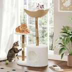Modern Real Wood Cat Tree Tower for Large Cats | Luxury Pear Wood Condo with Platforms, Scratching Posts & All-Season Mats, 43" Aesthetic Cat Furniture, 1 Branch