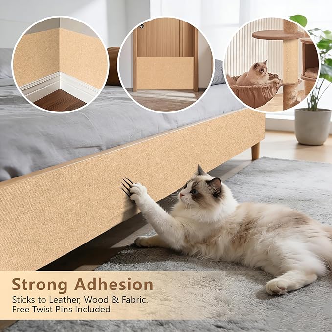 Cat Scratch Pad 78.7x15.8 Inch Self-Adhesive Trimmable Durable Cat Claws Furniture Protector for Couch Sofa Wall Door,Beige