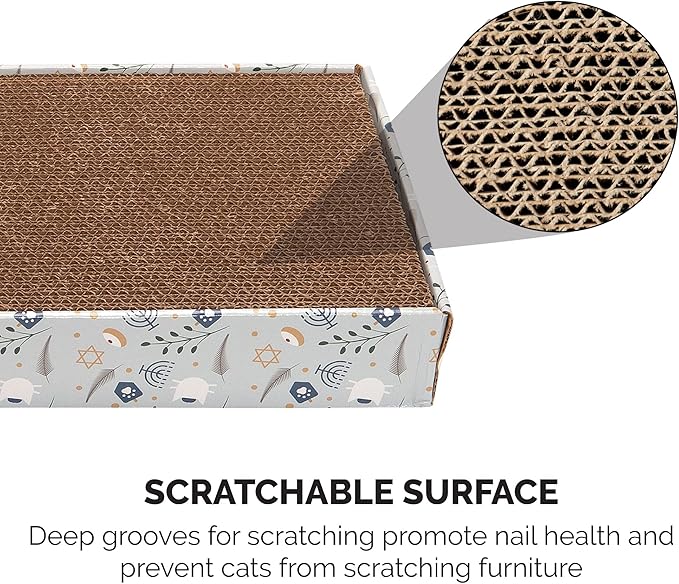 Furhaven Scratching Board w/ Catnip for Indoor Cats, Reversible - Holiday Corrugated Scratcher Pad - Hanukkah Print, One Size