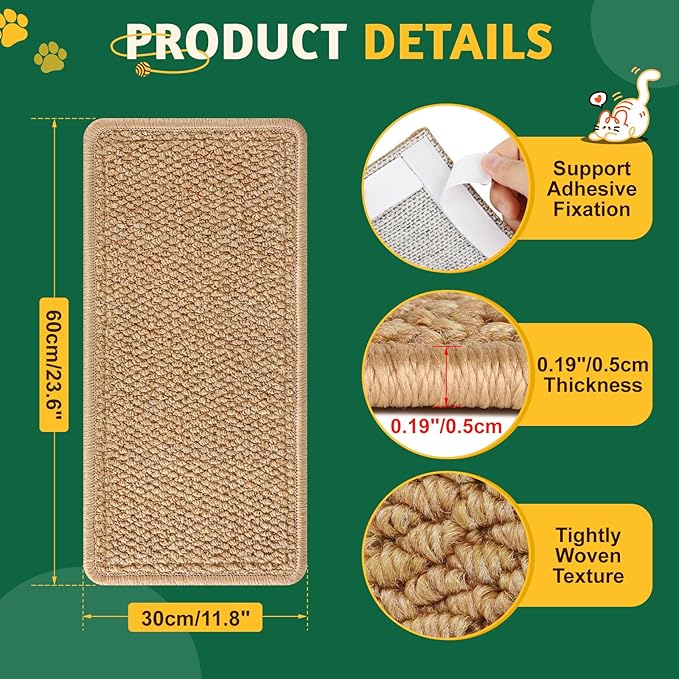 Corner Cat Scratcher | Cat Scratchers Wall Mounted with Faux Sisal & Carpet Pad, 23.6x11.8 Inch Furniture Protector for Indoor Cats to Protect Couches & Walls