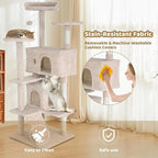 Cat Tree Tower, Sisal-Covered Scratching Posts, Condo, Hammock, Dangling Ball, and Extended Platform, Big Cat House & Furniture, 54" Tall, Beige