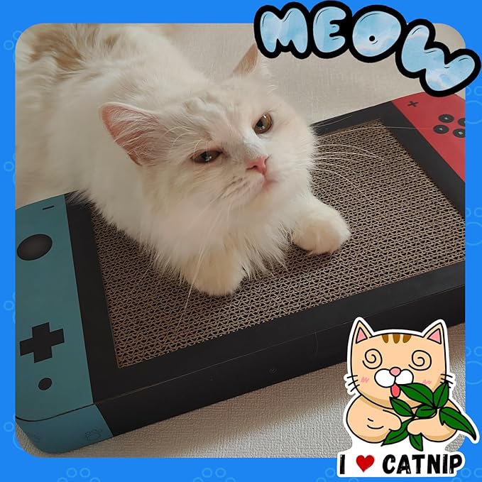 Gaming Cat Scratcher, Double Sided Cat Scratching Pad with Stickers, Game Theme Cute Kitten Interactive Toy, Kitten Toy & Cat Scratching Pad