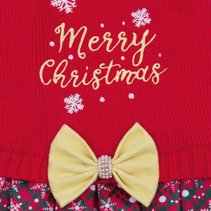 CuteBone Christmas Dog Sweater Dress Turtleneck Puppy Sweater with Bowtie Harness Hole Pullover Winter Dress for Medium Dogs DS53XXL