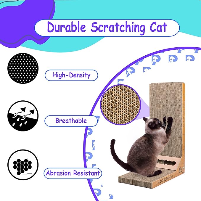 L Shape Cat Scratch Large Pad Wall Mounted - Durable Cardboard Scratcher for Indoor Cats, Space-Saving Design, Protects Furniture, Vertical & Horizontal Use, Catnip Included, Eco-Friendly