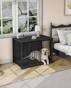 43.3" Dog Crate Furniture with Barn Door, Heavy Duty Dog Kennel Indoor with 2 Doors, Wooden Pet Cage End Table for Large Small Medium Dogs, Anti-Chew Anti-Escape, Black DFC92304B