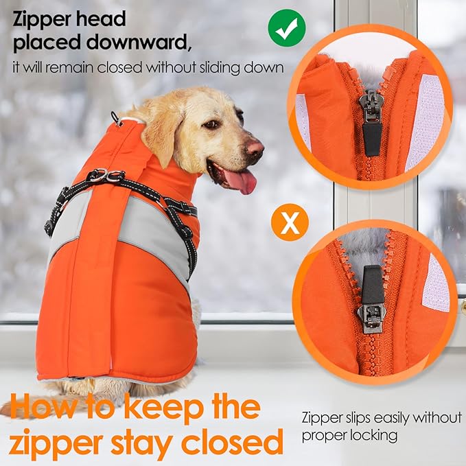 AOFITEE Dog Coat, Large Dog Jacket, Dogs Coat with Harness Built in, Reflective Waterproof Dogs Jackets Winter with Furry Collar, Warm Polar Fleece Pet Sweater Snowsuit for Doberman, Great Dane, XXL