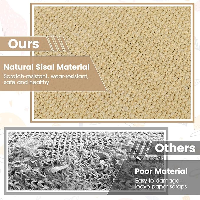 PETSITE Cat Scratcher Mat, Natural Sisal Scratching Mats, Horizontal Cat Floor Scratching Pad Rug with Adhesive Hook Loop Tapes (6, 15.75 x 11.81 in)