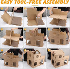 Cardboard Cat House for Indoor Cats, Multi-Level Scratcher Condo with Corrugated Scratch Pads, Hideout Bed for Large Cats, Rabbits, Small Pets, 20.6x13.3x19.8 inches