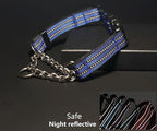 Martingale Collars for Dogs, Heavy Duty Stainless Steel Chain Training Collar, Reflective Nylon Adjustable Collar with Quick Release Buckle, Suitable for Puppy Medium Large Dogs((Blue, L)