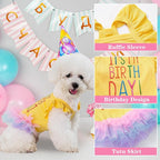 Dog Birthday Dress It's My Birthday Dog Dress Small Doggy Girl's Tutu Dresses Ruffle Sleeless Puppy Clothes Tulle Lace Skirt Pet Costume Cat Outfits (Yellow, L(18-25lb))
