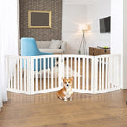 ZENY 24 Inch Pet Dog Gate, Foldable Freestanding Dog Door 4 Panel, White Wooden Z Shape Step Over Pet Fence for Entryway, Stairs, Doorway, White