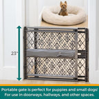 MYPET North States Paws Portable Pet Gate: 26-40" Wide. Pressure Mount. No Tools Needed. Made in USA, 23" Tall, Expandable, Durable Dog Gates for Doorways, Fieldstone Gray