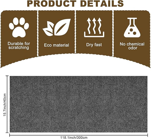118'x15.8' Trimmable Cat Scratching Post Carpet Cover and Mat Cat Scratcher for Steps and Couch DIY Protector