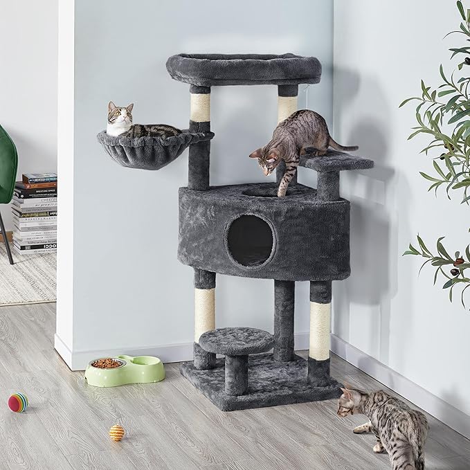 Topeakmart 46'' Cat Tree Cat Tower, with Thicker Scratching Posts, Larger Plush Perch, Spacious Condo, Basket, Multi-Level Cat Condo Furniture for Indoor Cats Kitty Pet Play House