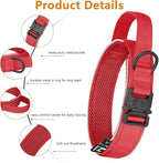 HYDEME Tactical Dog Collar, Alpine Loop Adjustable Military Training Nylon Dog Collars with Handle and Reflective for Small Medium Large Dogs, with Airtags Protective Case & Patches.(L,Red)
