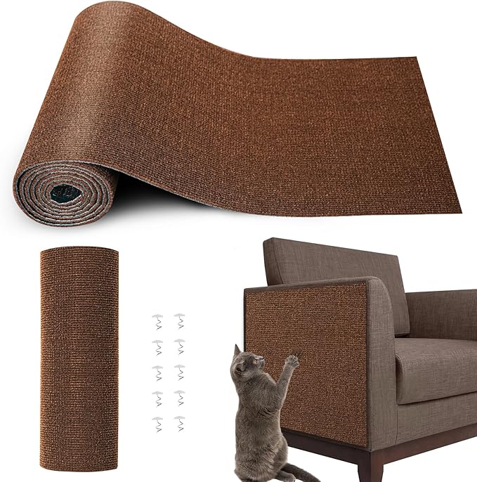 Cat Scratch Mat - 78.74"x15.74" Self-Adhesive Anti Scratching Pad for Couch, Trimmable DIY Cat Sofa Furniture Wall Cat Tower Protector, Replacement Pads for Pet Couch Protector from Claws Dark Brown
