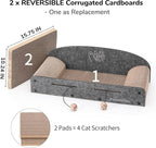 FUKUMARU 26 Inch Large Cat Scratcher Bed, 2 Reversible Cardboard Cat Scratch Pads Refill for Indoor Cats, Durable Cats Scratching Bed Sofa Couch Lounger with Fun Toys, Furniture Protector, Grey