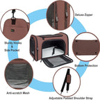 Soft Sided Carrier for Small Medium Cats Dogs,Removable Pad Collapsible Travel Pet Carrier Large Brown