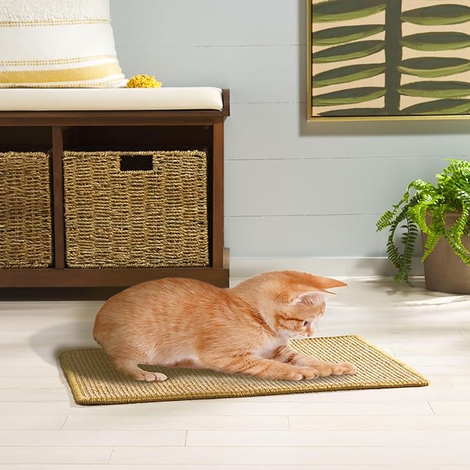 SAFAVIEH Cat Scratch Mat Pad Collection, 12" x 16", Brown, Sisal & Jute Boucle Weave, Velcro & Slip Resistant Backing