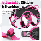 rabbitgoo Escape Proof Dog Harness Large Dogs, Soft Padded Full Body Pet Harness, Reflective Adjustable No Pull Vest with Lift Handle and Leash Clip for Walking Hiking Training, Pink & Black, L