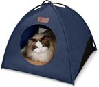 Pop-up Cat Tent Indoor Outdoor,Waterproof Cat House with Removable Cushion for All Seasons, Portable Pyramid Cat Cave Bed for Cats & Small Dogs, No Assembly Folding Pet Tent, 15.7x15.7x13.8, Blue