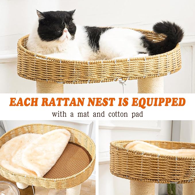 Modern Cat Tree for Large Cats, 51'' Multi-Level Cat Tower for Indoor Cats, Sturdy Design with 8 Sisal Scratching Posts 4 Cat Condos/Perches, Ideal for Multi-Cat Households & Easy Assembly