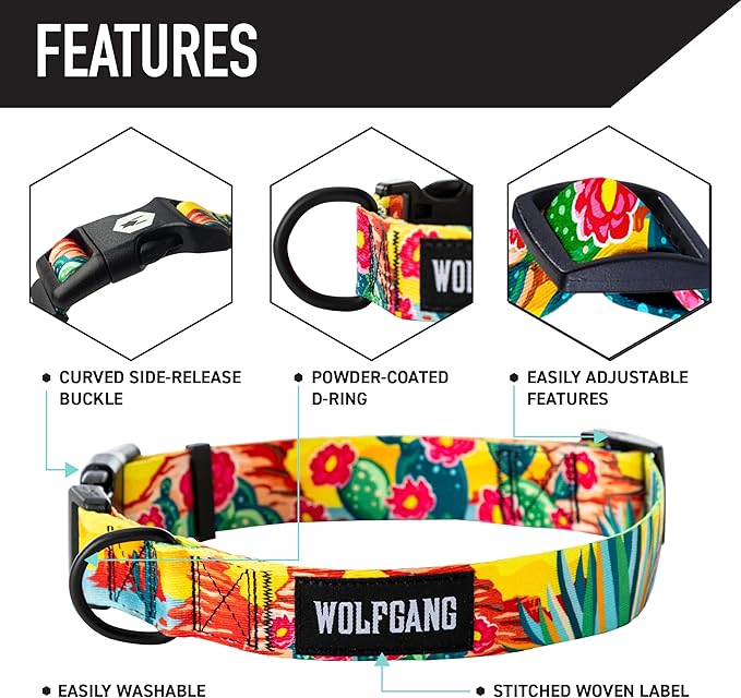 Wolfgang Heavy Duty Martingale Dog Collar with Quick Release Nylon Buckle for Walking & Training, PackLeader Print, Small