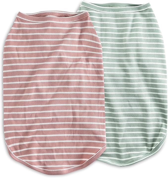 Koneseve Dog Shirt Vest Lightweight Stretchy Dog T-Shirts Soft Cool Sleeveless Stripe Vests Breathable Clothes for Puppy Kitty Cats Small Medium Large Dogs 2 Pack Pink + Green [ 6XL ]