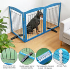 ZJSF Freestanding Dog Fence Indoor, Foldable Dog Gate for Doorways, Stairs or Hallways, Sturdy Wood Extra Wide Pet Gate with Support Feet for The House, Blue, 32 "Height-3 Panels