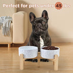 SPUNKYJUNKY Elevated Dog Bowls Ceramic, 6.1'' Dogs and Cat Food Water Bowls Raised with Non-Slip Bamboo Stand for Medium Sized Breed Microwave Dishwasher Safe - 28.7 OZ,Skull White
