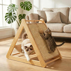 Sisal Cat Scratcher Ramp with Hammock, Wooden Cat Scratching Post Vertical Cat Toy Scratch Pad for Indoor Cats Kittens, Elevated Cat Bed Furniture