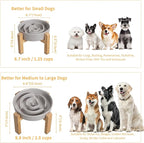 Elevated Slow Feeder Dog Bowl - Ceramic Maze Food Dish with Bamboo Stand - Raised Feeding Bowl for Fast Eaters - Ideal for Small and Medium Dogs - Grey - 6.7 inch