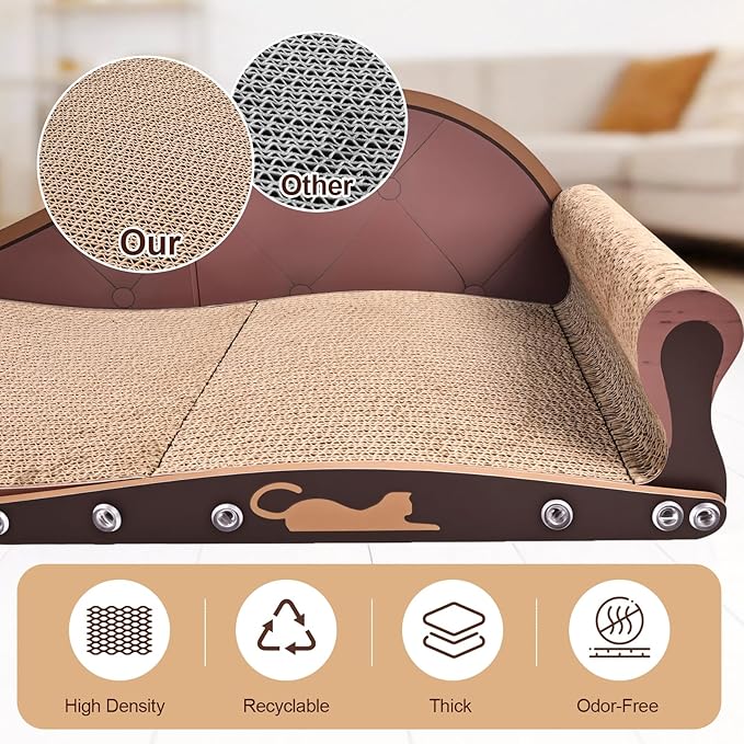 Extra Large Cat Couch Scratcher, 26" Cat Sofa Lounge Bed, Durable Cardboard Scratching Board for Indoor Cats, Cat Scratch Bed, XL Lounger and Scratch Bed Furniture Protector