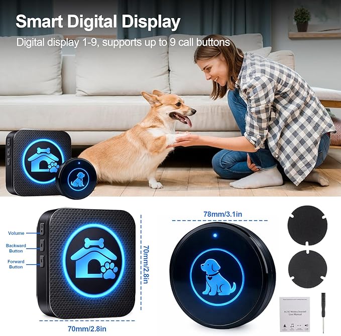 Dog Door Bell (2026 Self-Illuminating Enhanced Touch) for Potty Training, Wireless Dog Doorbells to Go Outside, 1000 Feet Long Range, IP65 Waterproof, 60 Melodies & Adjustable Volume (1 Button)
