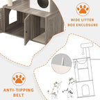TrailBlaze Cat Tree with Litter Box Enclosure, Wooden Cat Condo with Platform, Hammock, Pompoms, Scratching Posts, All-in-One Cat Furniture for Indoor Kitten, 31.5" l x18.9 w x55.1 h(Grey)