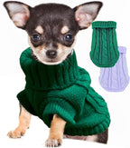 2 Pack Small Dog Sweaters Dog Christmas Sweater Turtleneck Knit Winter Warm Pullover Clothing Pet Cat Cold Weather Outfits for Small Dogs, Green and Purple, Large