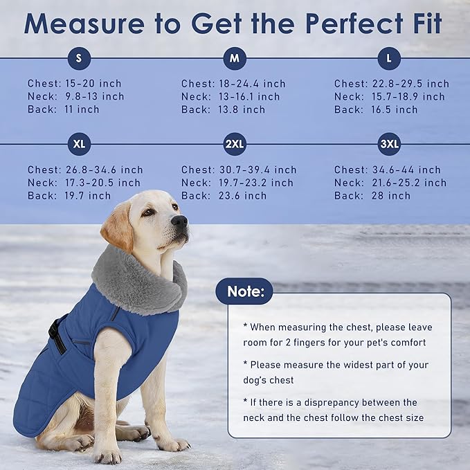 Dog Coat, Waterproof Dog Winter Jacket with Adjustable Buckle, Reflective Turtleneck Pet Snow Vest Warm Fleece Sweater for Small Medium Large Dogs - Blue, S