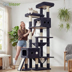 Globlazer Multi-Level Tall Cat Tower 83 inch Sturdy Extra Large Heavy Duty Cat Tree for Indoor Large Adult Cats Kittens with 2 Cat Condo, 8 Scratching Post, 2 Hammock, S83G, Dark Grey