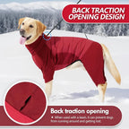 XL Dog Jacket for Winter, Dog Onesies for Large Dogs Waterproof, Pullover Fullbody Clothes Jumpsuit, Fleece Cold Weather Coats Pajamas, Four-Legged Snowsuit with Leash Hole, XL Grey