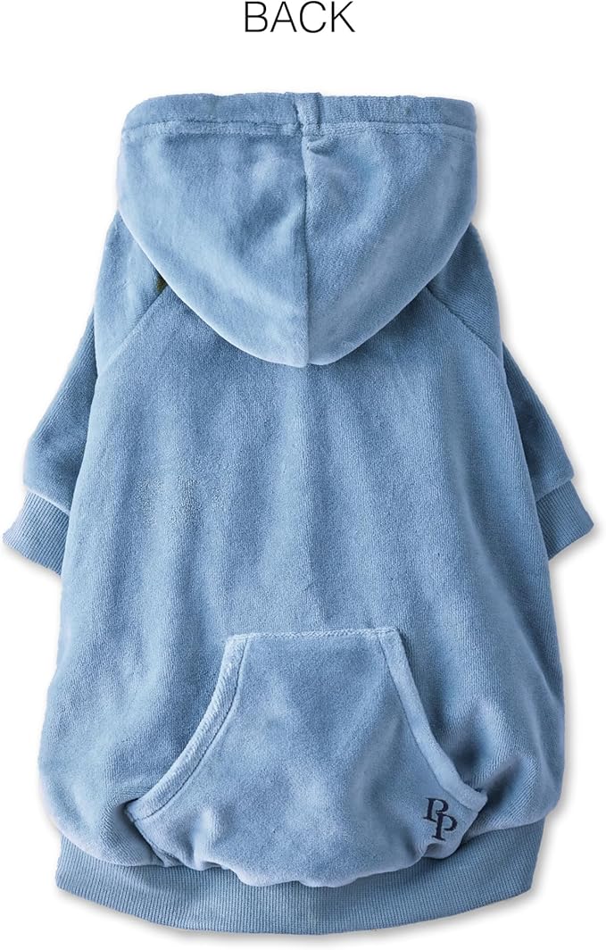Cooper II Organic Cotton Velour Dog Hoodie Pet Coat for Small, Medium and Large Dogs, Faded Denim, XXX-Small (up to 5lbs)