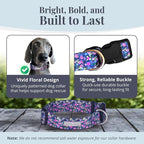 Lucky Love Dog Wide Dog Collar - Adjustable, Durable, Soft Webbing, & Comfortable 1.5 inch Wide Collar for Dogs Male and Female with Strong Buckle - Primrose, X-Large